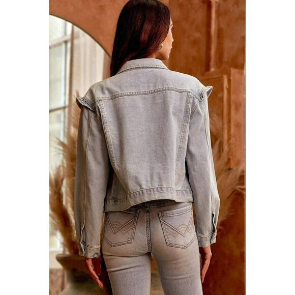 Bella Ruffle Light Wash Denim Jacket - Picture 2 of 3